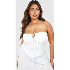 Corsets boohoo Plus Tie Front Cotton Corset Top - White