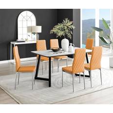 Marble - Rectangular Dining Sets Furniturebox Carson Mustard Dining Set 90x160cm 7pcs
