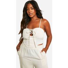 Beige - Women Corsets boohoo Plus Linen Look Lace Up Corset Top - Beige