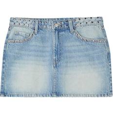Zipper Skirts Bershka Studded Denim Mini Skirt - Blue