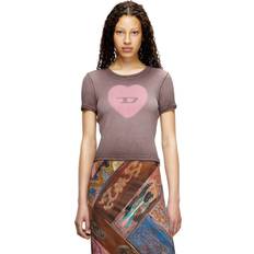 Diesel Dam T-shirts Diesel T-shirt Côtelé Avec Caur D Effet Aquarelle - Brun
