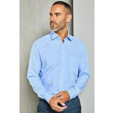 Men - V-Neck Shirts Double Two Stripe Long Sleeve Formal Shirt - Blue
