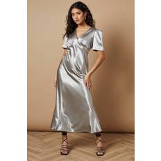 Midi Dresses - Silver Oasis Petite Metallic Satin Midi Dress - Silver