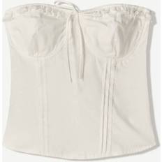 Slim Tank Tops Bershka Poplin Bandeau Top - White