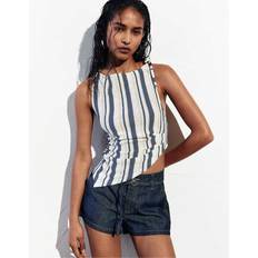 Dame - Stribede Toppe Pull&Bear Blå Asymmetrisk Rustik Top Med Striber