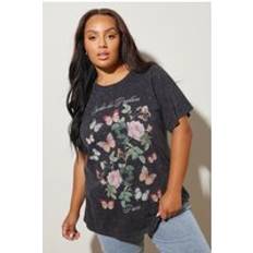 Florals T-shirts Yours Acid Wash Floral Slogan T-Shirt - Grey