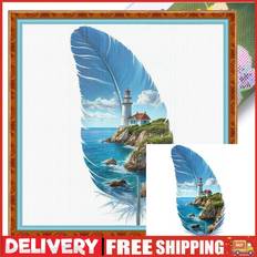 Yarn & Needlework Supplies Leaf Leaf Lighthouse Printed Cross Stitch Kit 40x70cm