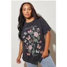Florals T-shirts Yours Acid Wash Floral Slogan T-Shirt - Grey