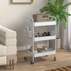 Homcom White Trolley Tables Homcom 3-Tier Storage On Wheels Trolley Table