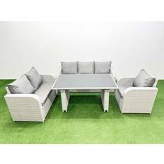 Fimous Rattan Table Reclining Chair Light Grey Outdoor Lounge Set