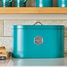Green Bread Boxes Cooks Professional Kitchen Storage Bin with Silver Nameplate Teal Bread Box