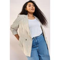 Beige - Viscose Blazers Yours Curve Beige Brown Stripe Tailored Linen Blazer - Light Beige