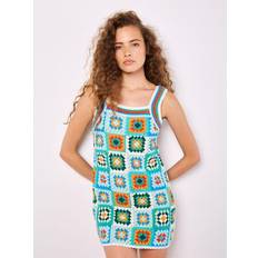 Green - Slip Dresses Apricot Women's Blue Square Pattern Crochet Mini Dress - Green