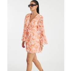 River Island Pink Long Sleeve Tie Front Mini Dress - Pink