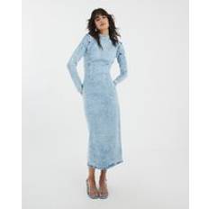 River Island Denim Long Sleeve Acid Wash Midi Dress - Blue