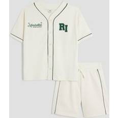 Boys shorts and t shirt set River Island Boys Cream Baseball T-Shirt Set
