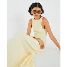 River Island Textured Sleeveless Shirred Midi Dress - Yellow