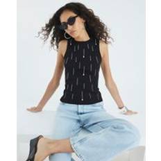 XL Tank Tops River Island Sleeveless Diamante Ribbed Tank Top - Black