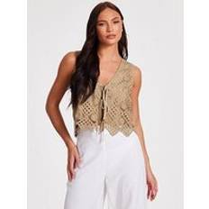 Green - Women Vests Quiz Khaki Crochet Waistcoat - Dark Green