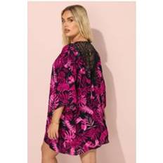 Swimsuit Cover-Ups & Sarong Wraps Yours Curve Pink Tropical Print Crochet Kimono - Pink