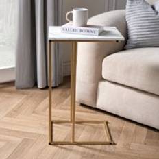 OHS C Shape Marble Look Side End Nightstand Small Table