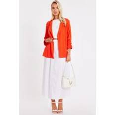 Orange - Women Blazers Quiz Textured Ruched Sleeve Blazer - Orange