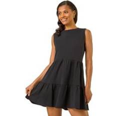 Black - Knee Length Dresses Roman Cotton Tiered Stretch Dress - Black
