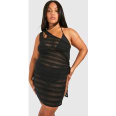 Túnicas de baño & Pareos boohoo Plus Knitted One Shoulder Beach Dress - Black
