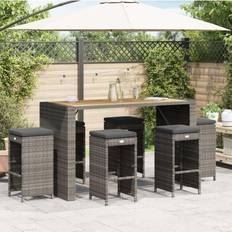 Seat Cushion Outdoor Bar Stools Berkfield Home Garden Bar Stools with Cushions 6 pcs Grey Poly Rattan