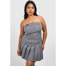 Pleats Underwear boohoo Womens Plus Button Detail Tailored Corset Top - Grey