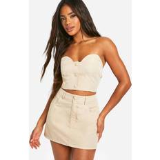 Beige - Women Corsets boohoo Button Up Sweetheart Corset Top - Beige