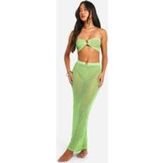 M Swimsuit Cover-Ups & Sarong Wraps boohoo Womens Crochet O-Ring Top Maxi Skirt - Green