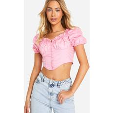 Cotton Corsets boohoo Volume Sleeve Cotton Poplin Corset - Pink