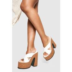 Slip-On - White Heeled Sandals boohoo Crossover Cork Mules - White