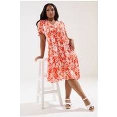 Yours Curve Robe Milongue À Volants Fleurie Orange