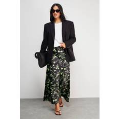 Florals Skirts Warehouse HCD Print Satin Bias Midi Skirt - Green