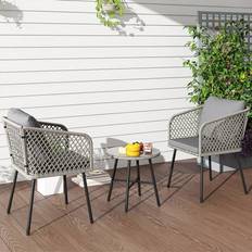 Seat Cushion Bistro Sets OutSunny 3 Piece Rattan with Cushions Grey Bistro Set, 1 Table incl. 2 Chairs