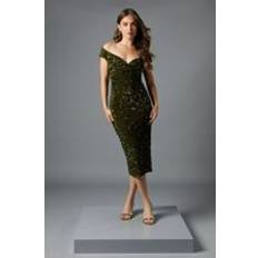 Midi Dresses - Sequins Coast Velvet Sequin Midi Dress - Olive