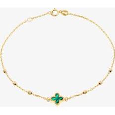 Gold Bracelets T.H.Baker 9ct Yellow Gold Malachite Clover Ball Bracelet - Adjustable