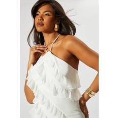 Clothing Misspap Frill Halter Neck Asymmetric Mini Dress - White