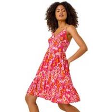 Dusk Print V-Neck Button Dress - Pink