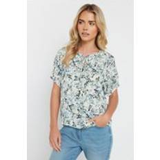 Boat Neck Tops M&Co Petite Floral Tie Neck Blouse - White