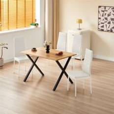 Brown Dining Sets Kosy Koala Brown Wooden With 4 White Padded Leather Chairs Dining Set