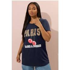 Yours Curve Paris Graphic Cherry T-Shirt - Dark Navy