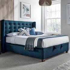 Happy Beds Double Winged Ottoman Storage Blue Velvet Frame Bed