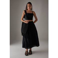 Warehouse HCD Broderie Button Through Midi Skirt - Black