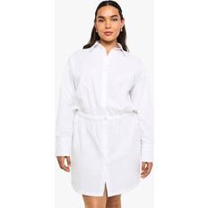 Dresses boohoo Plus Poplin Ruched Shirt Dress - White