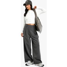 Women Trousers boohoo Womens Petite Wide Leg Tailored Trousers - Grey