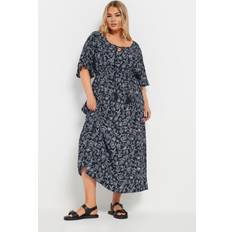 Long Dresses - Short Sleeves Yours Curve Blue Paisley Print Tie Dress - Blue
