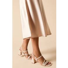 Dorothy Perkins Sophie Faux Leather Asymmetric Strap High Block Heel Sandals - Beige